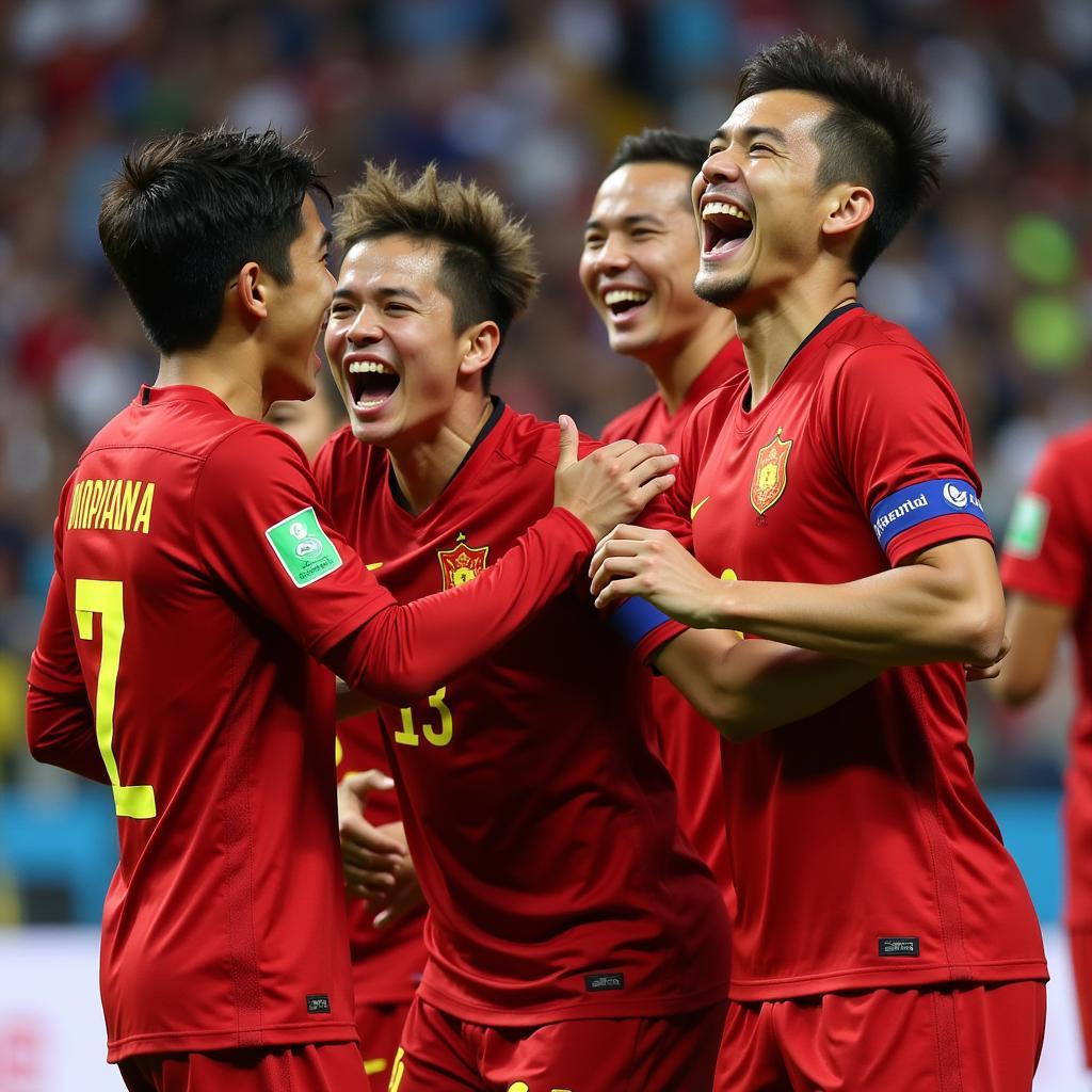 Vietnam U23 players celebrating a goal in 2019