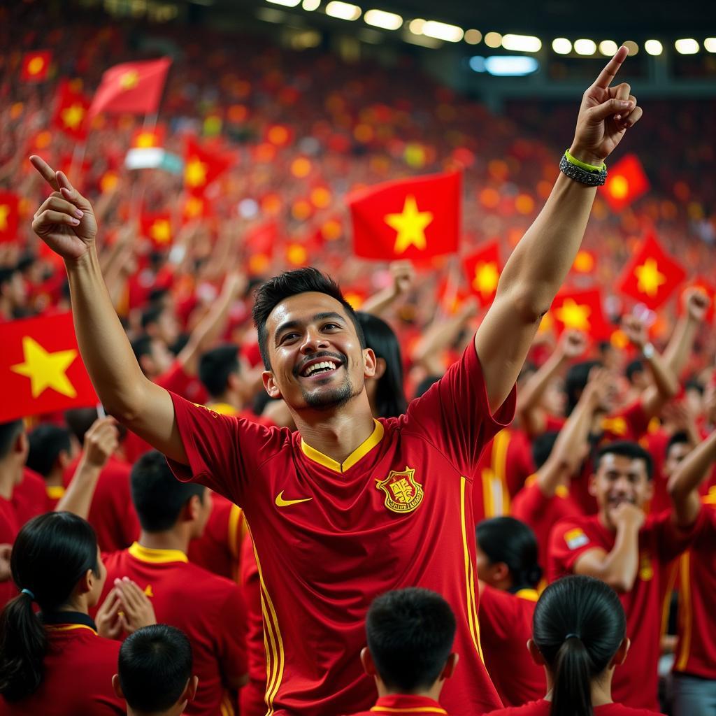 Vietnam U23 fans waving flags in support of their team