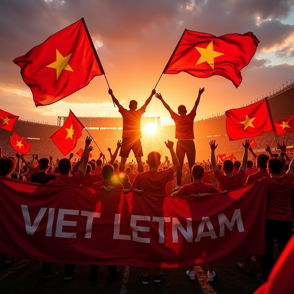 Enthusiastic Vietnamese football fans cheering their team