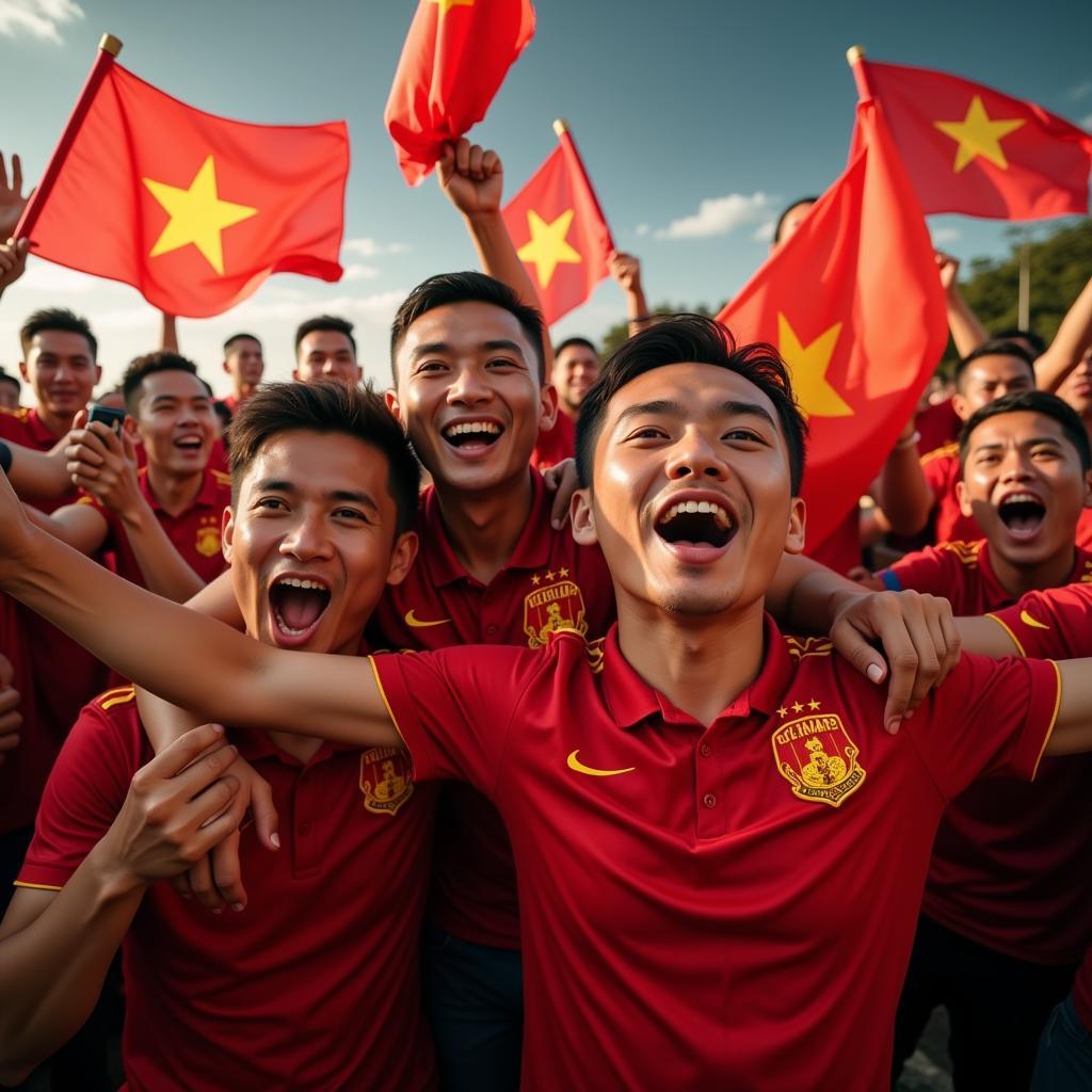 Vietnamese Football Fans Celebrating a Victory