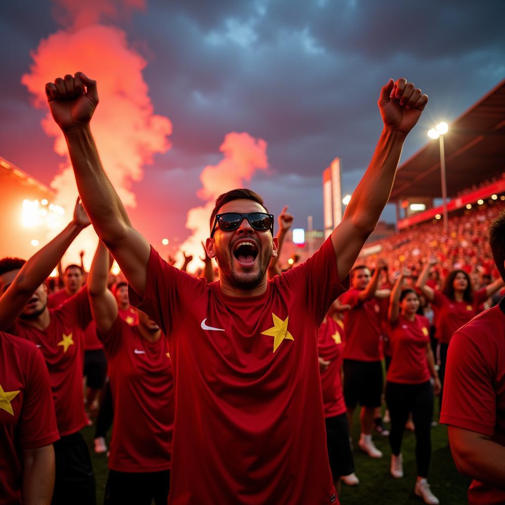 Vietnamese Football Fans Celebrating a Victory