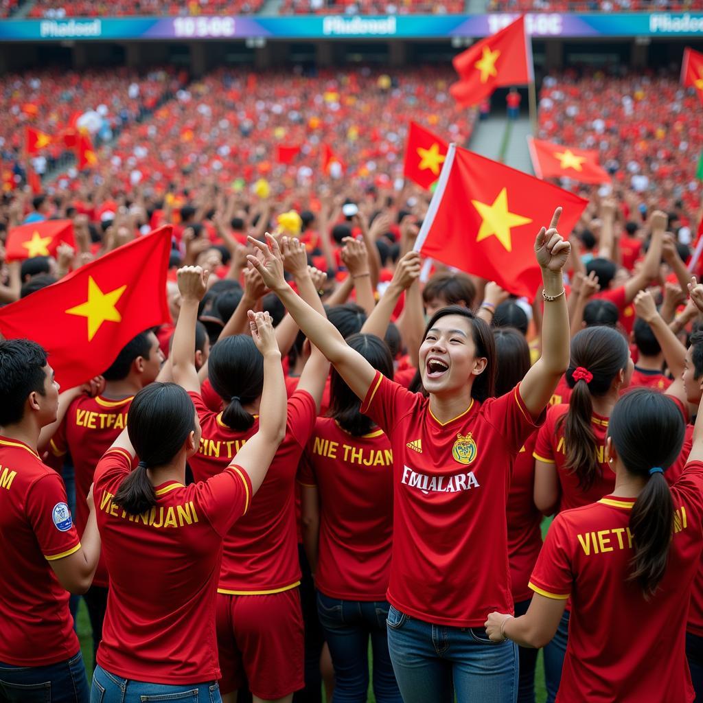 Vietnamese Football Fans Cheering in the Stands