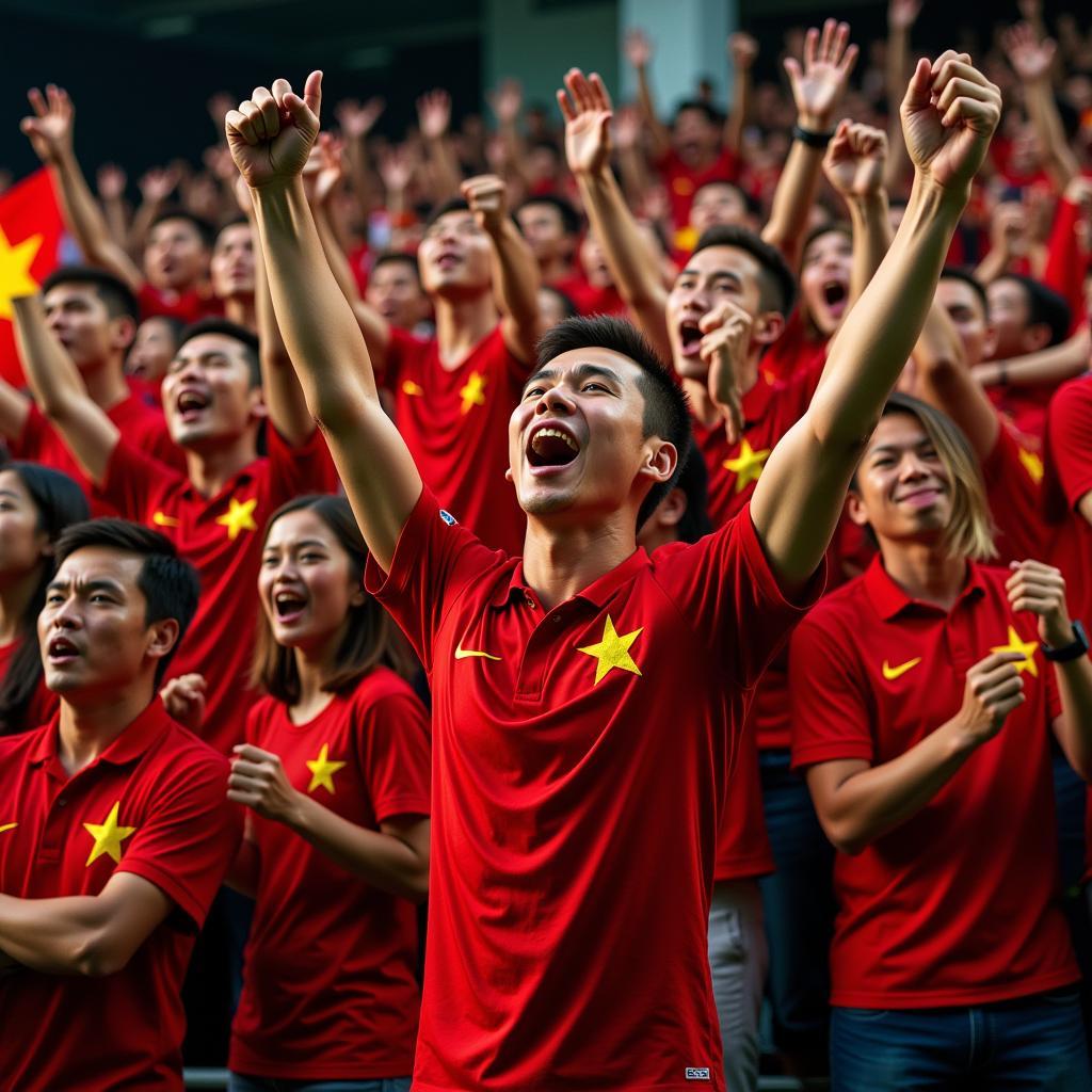 Vietnamese Football Fans Cheering for the National Team