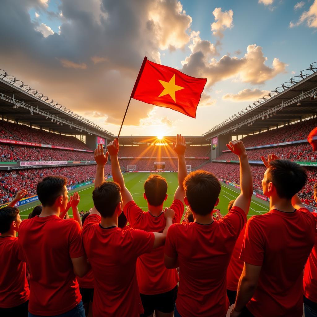 Vietnamese football fans cheering for their team