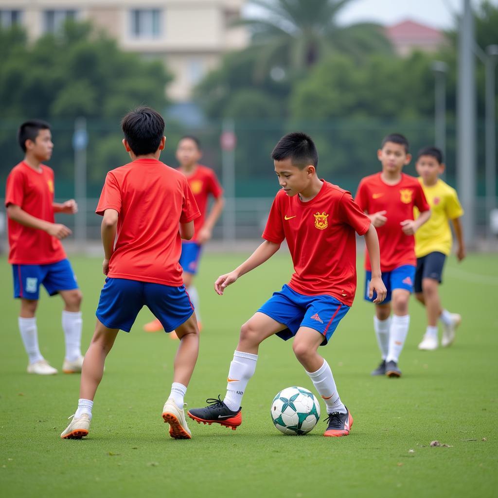 Vietnamese Football Players Training Hard