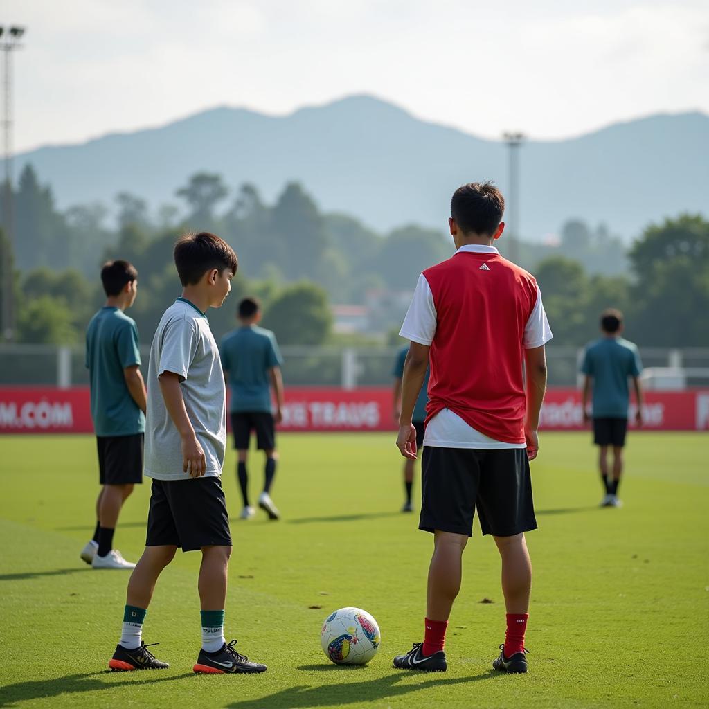 Vietnamese football scouts observing young players