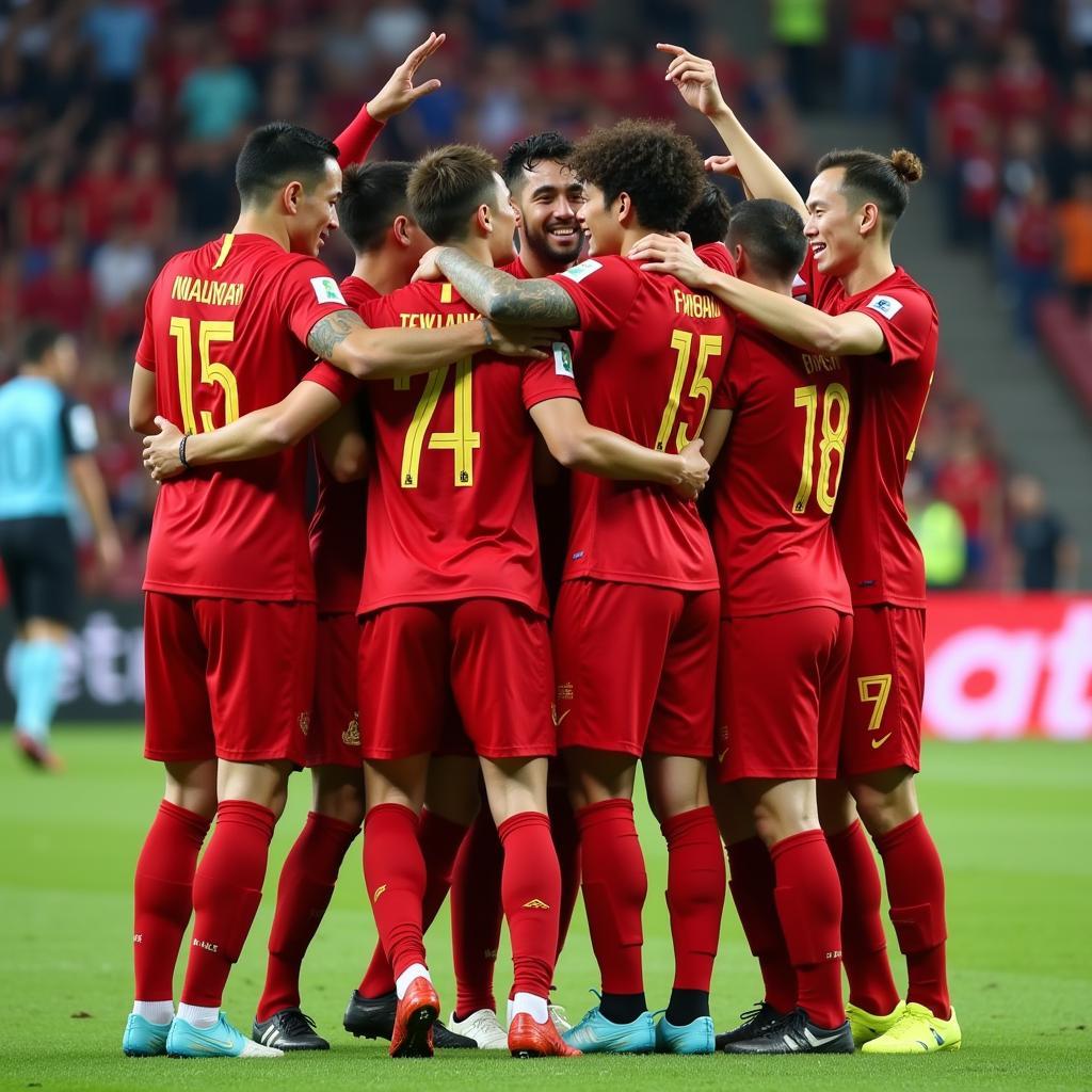 Vietnamese football team celebrating a victory