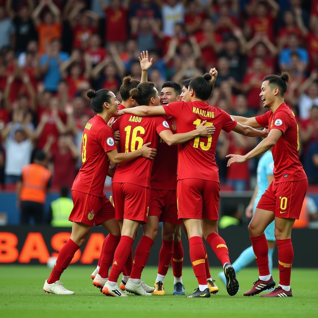 Vietnamese National Football Team Celebrating a Goal