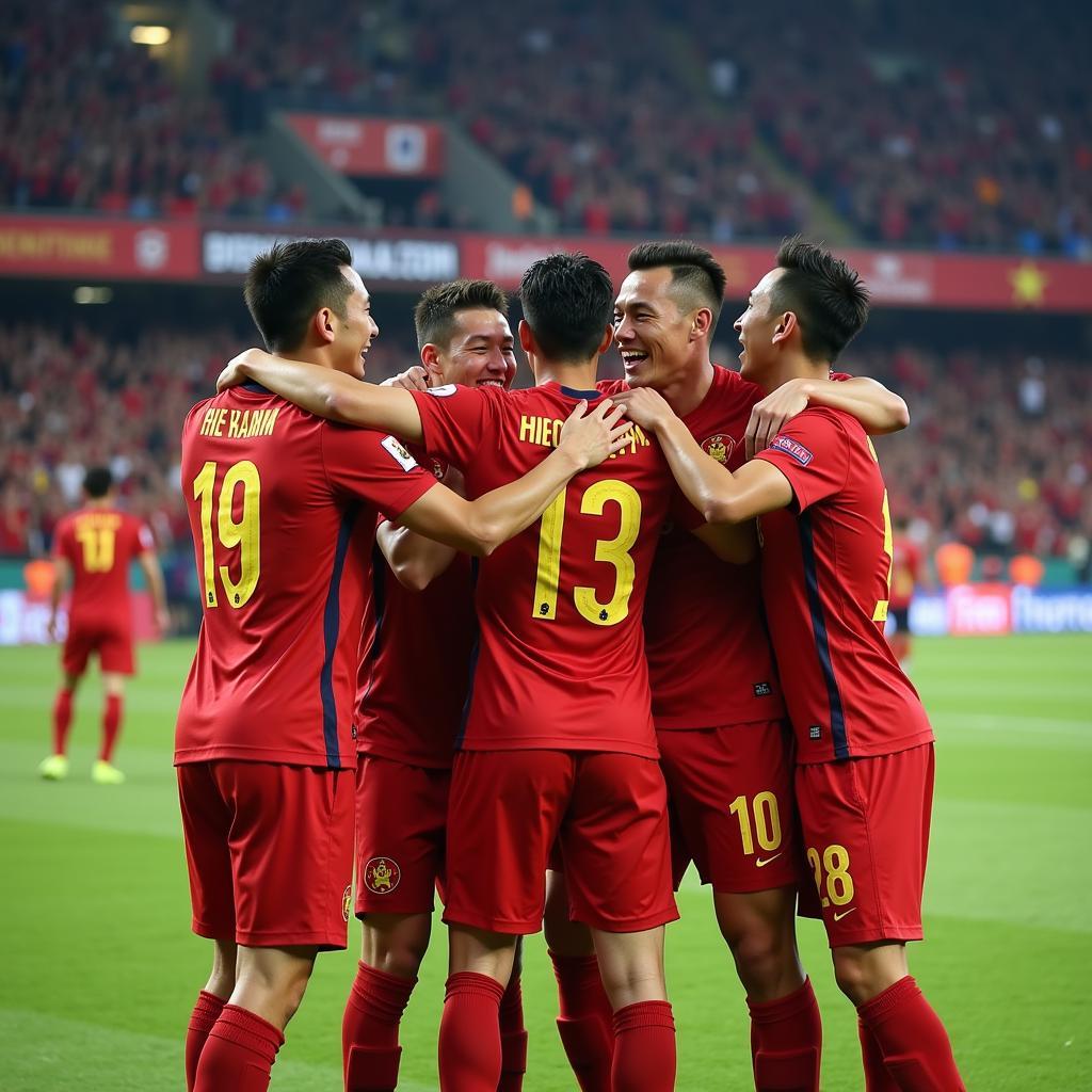 Vietnamese Players Celebrating a Victory