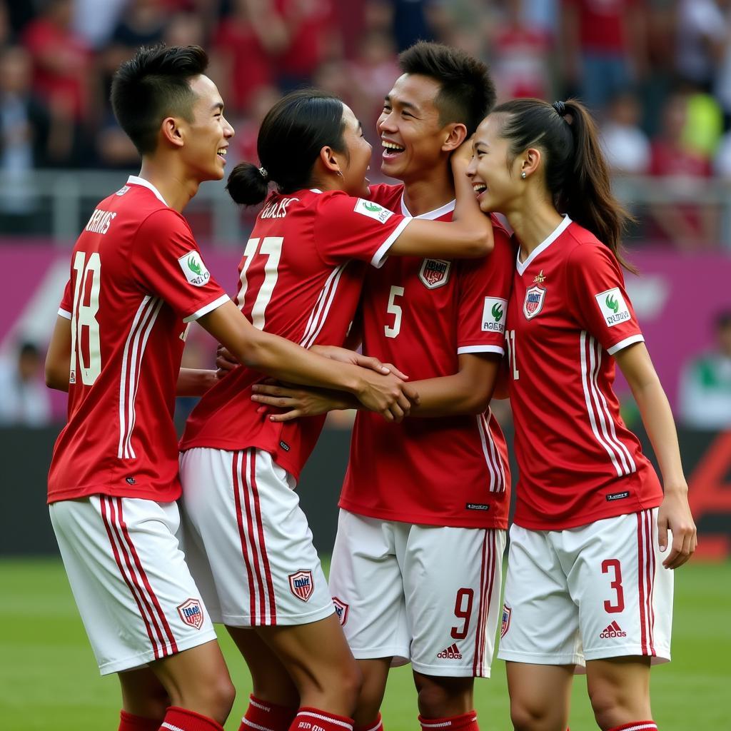 Viettel U17 players celebrating a victory