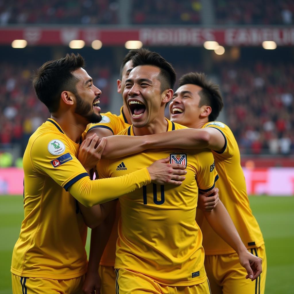 Vo Van Cong celebrates scoring a crucial goal for his team