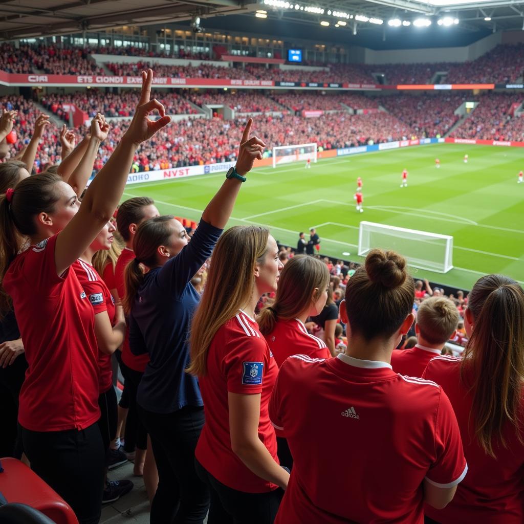 Cheering Fans at a Women's Football Match