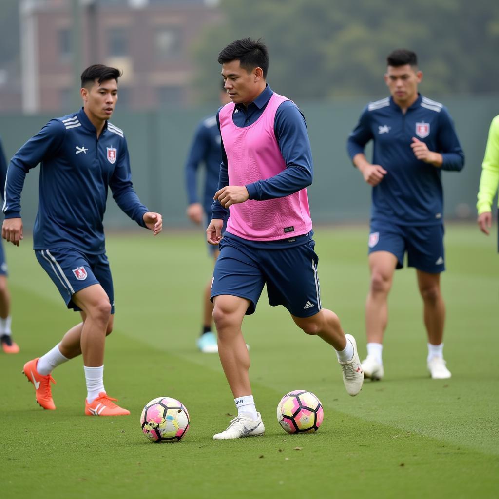 Xuan Tao diligently training with his team