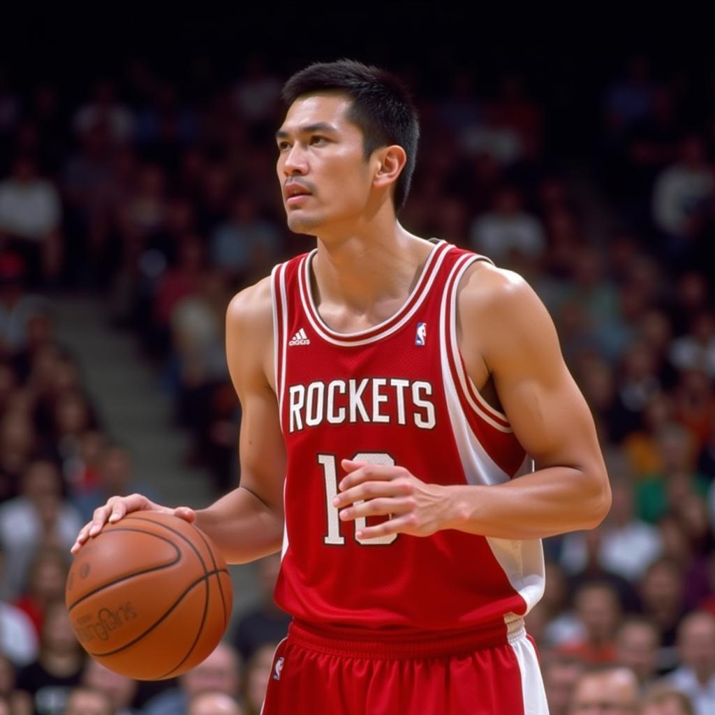 Yao Ming in his Houston Rockets uniform during an NBA game