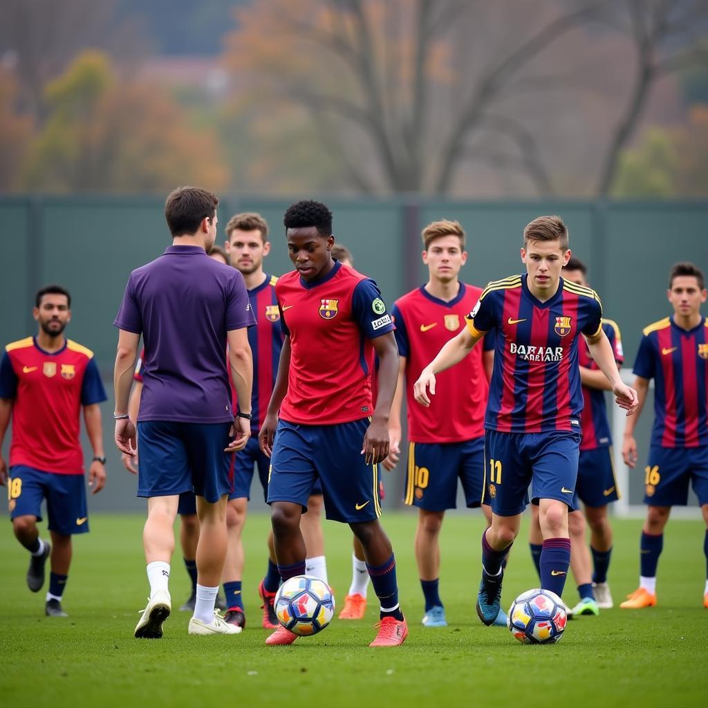 Young Barcelona players training