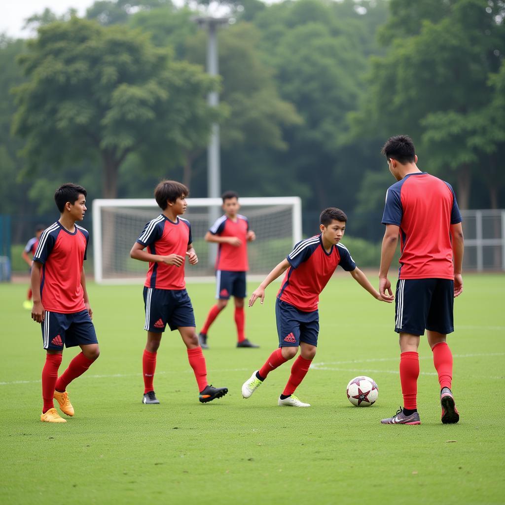 Young Cambodian heritage footballers practicing their skills