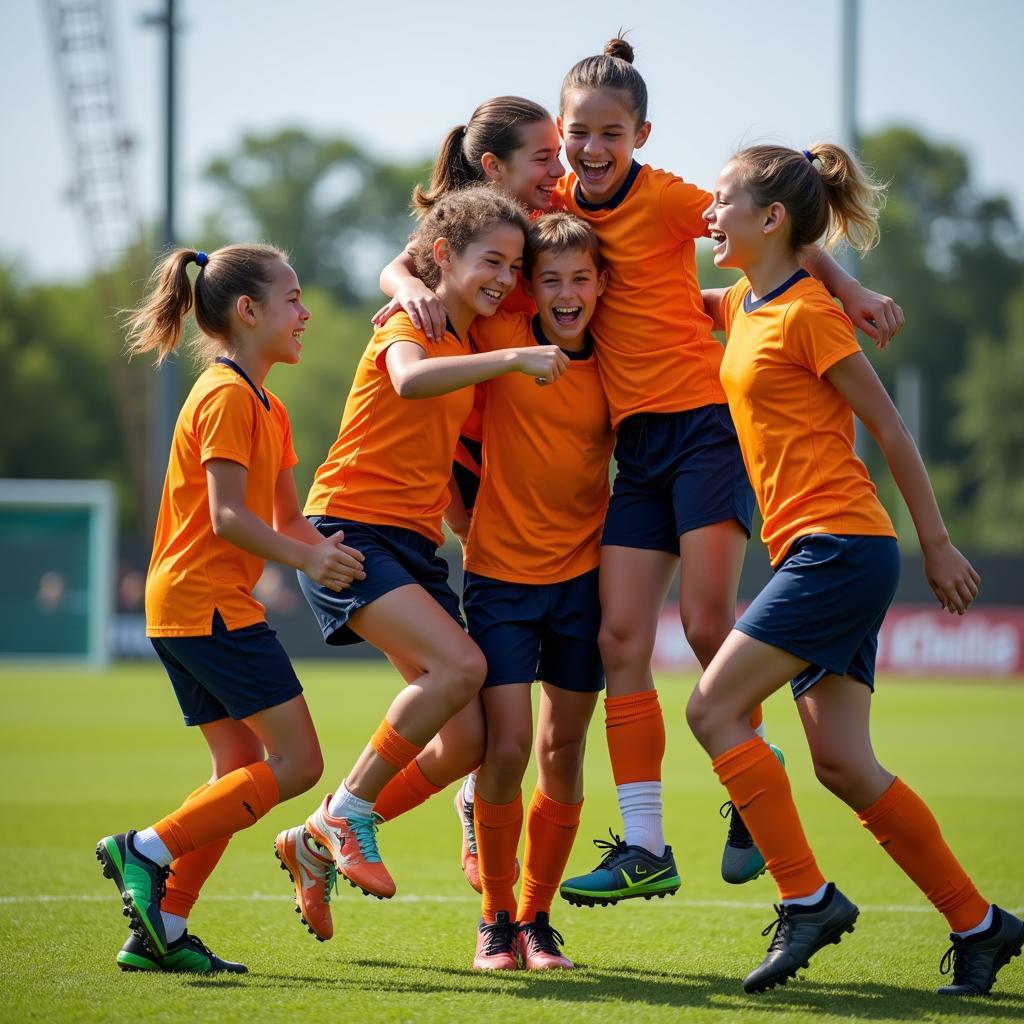 Young Football Players Celebrating a Goal