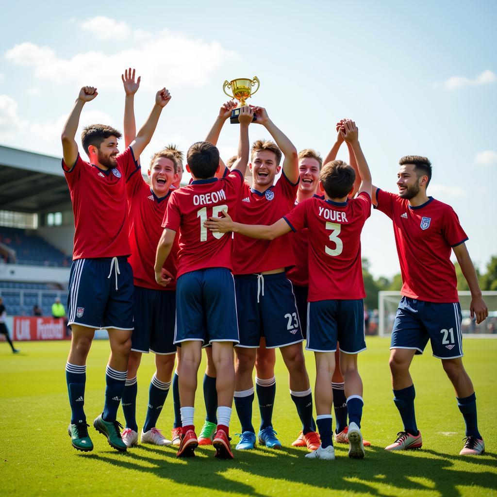 Young Football Team Celebrating Victory