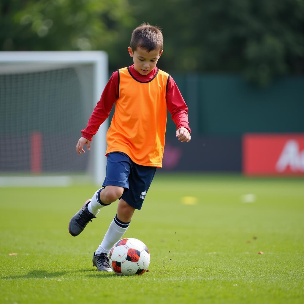 Young Footballer Training Intensely