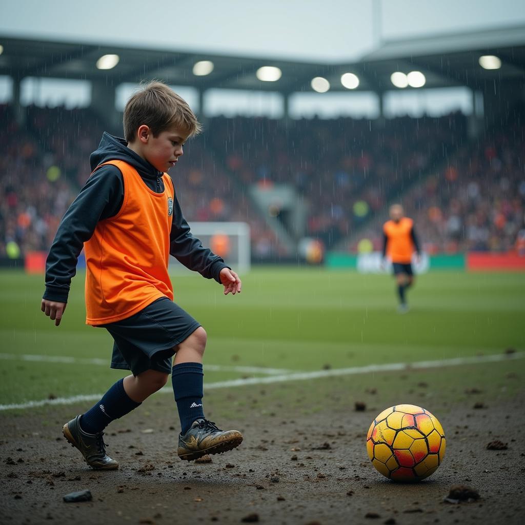 Young footballer dedicating himself to rigorous training