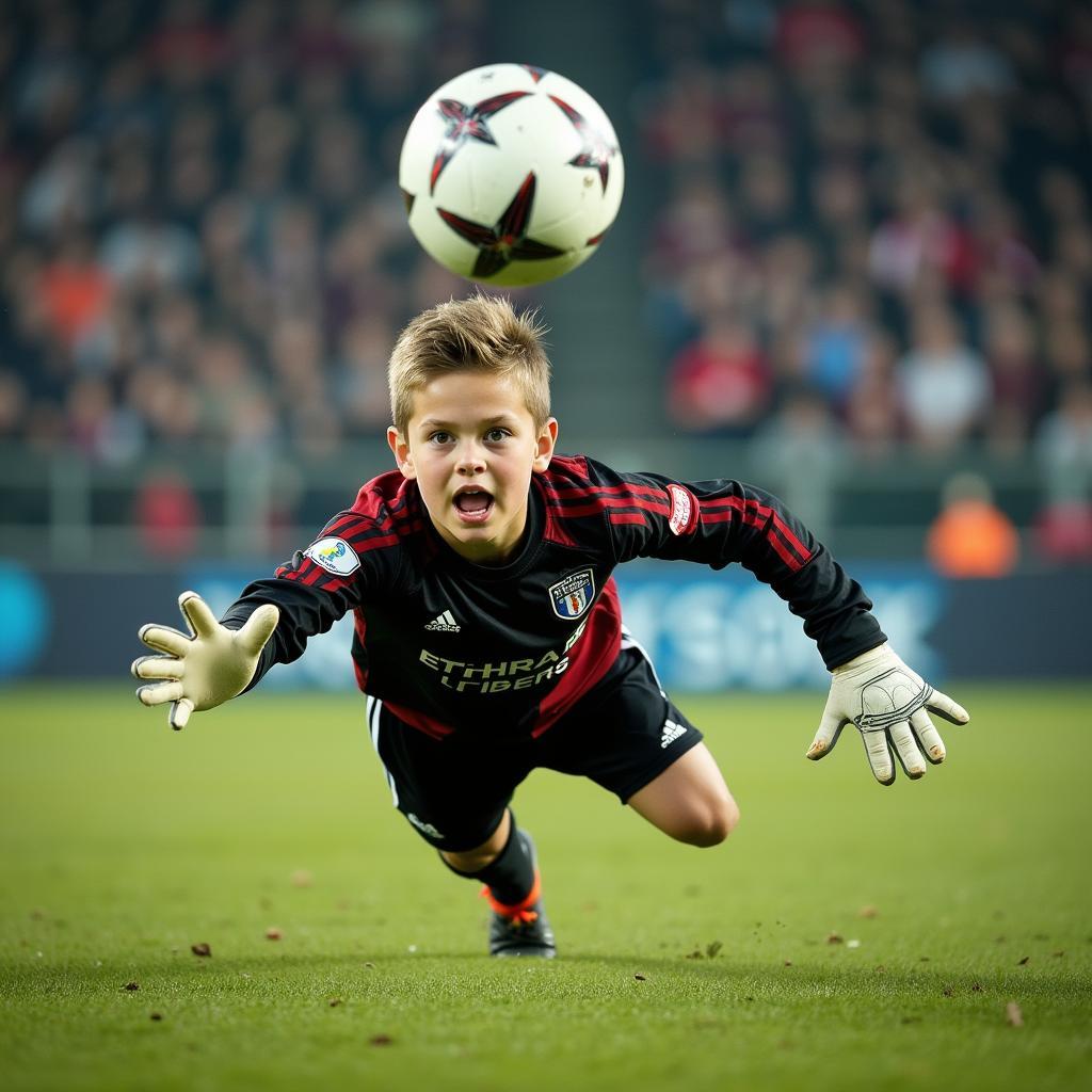 Young Goalkeeper Making a Save