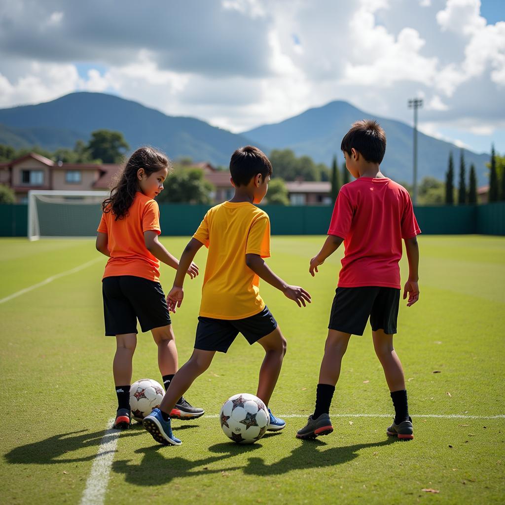 Young Honduran football players training.