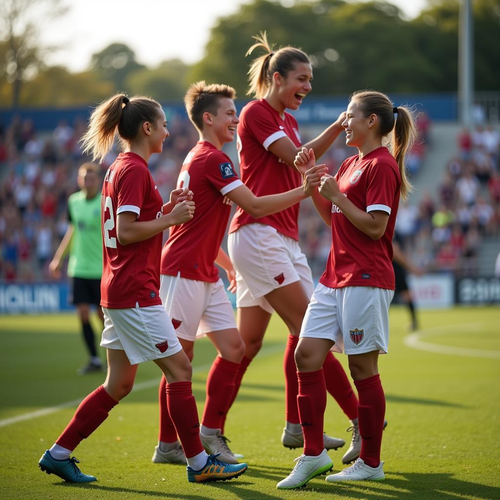 Young players celebrating a goal in 2019