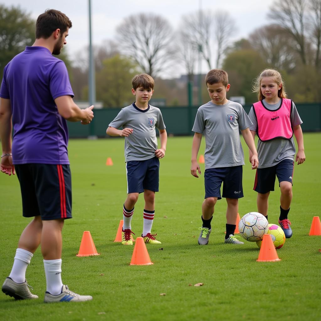 Youth football training emphasizing two-footed skills